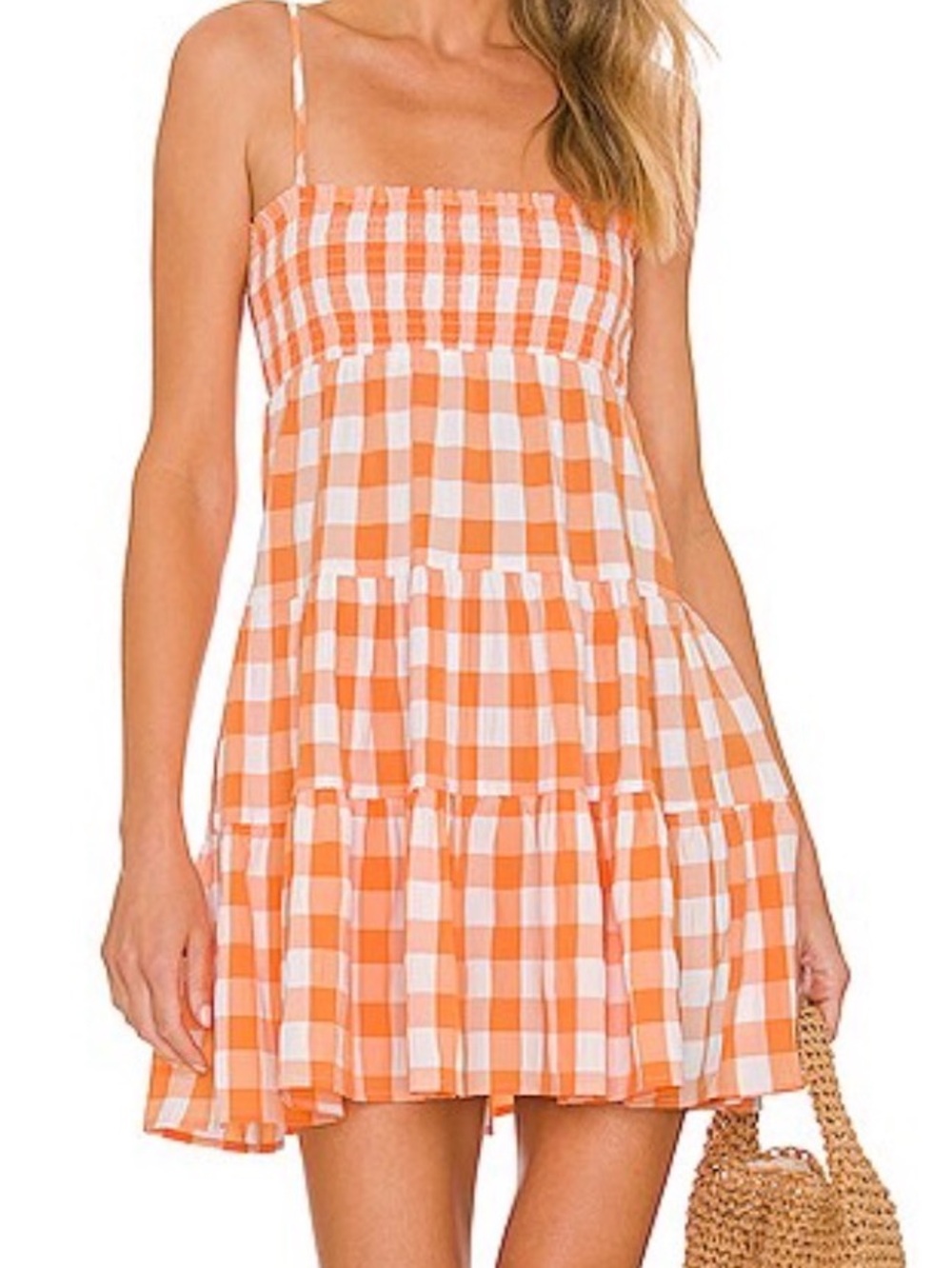BB Dakota Orange & White Gingham Tiered Sundress